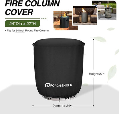Porch Shield Fade Resistant Round Patio Fire Column Cover 24 inch Waterproof Outdoor Tall Fire Pit Cover