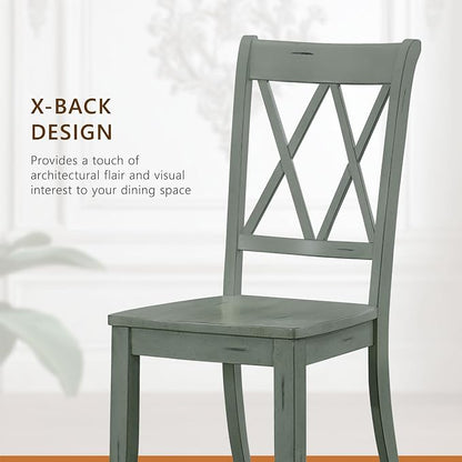 Lexicon Janina Dining Room Chairs Set of 2, Modern Farmhouse Dining Chairs Set of 2, Solid Wood, X Cross Back, for Traditional Modern Ranch Style Kitchen, Armless, Easy Assembly, Teal