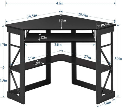 VECELO Corner Computer Desk 41 x 30 inches with Smooth Keyboard & Storage Shelves for Home Office Workstation, Black