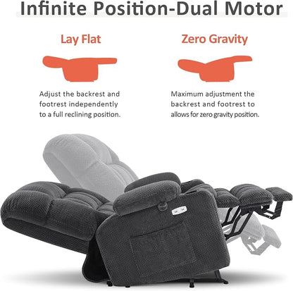 MCombo Small Dual Motor Power Lift Recliner Chair for Petite Elderly, Zero Gravity Lift Chair with Heat and Massage, Infinite Position Lay Flat Recliner, USB Ports, Fabric 7893 (Small, Dark Gray)