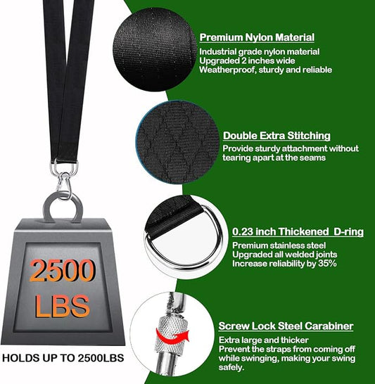 Tree Swing Straps Hanging Kit (Set of 2), 3FT/8FT/10FT/20FT/30FT Tree Swing Straps Holds 2500 lbs with Tree Protector, Safety Lock Carabiner and Swivel Perfect for Swings & Hammocks(3 FT)