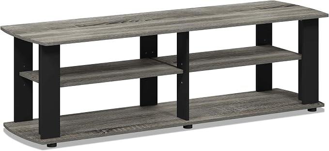 Furinno Nelly TV Stand, 3-Tier Entertainment Center with Open Shelves Storage, TV Console for TV up to 50 Inch, Soft Edges, for Living Room, Bedroom, French Oak