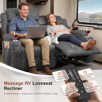 Reclining Loveseat, 55.1" RV PU Leather Wall Hugger Recliner Love Seats Sofa with Charging Station, Removable Armrest, Cup Holder, Double Recliners Couch, Manual Love Seat for Living Room