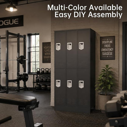 BUTISOW 6 Door Metal Storage Locker for Employees, Heavy Duty Steel School | Locker with Lift Up Handle & Recessed Hasp, Gym Office Lockers with Adjustable Shelves & Hooks, 72"H x 35.4"W x 15.75"D, Grey