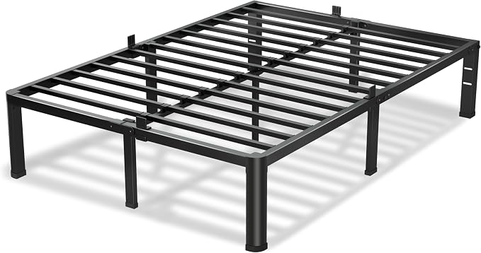 VIPSHOW 12 Inch Queen Bed Frame, 3500Lbs Heavy Duty Metal Platform with Round Corner Legs Mattress Slide Stopper, Steel Slat Support No Box Spring Needed, Noise Free, Non-Slip, Easy Assembly