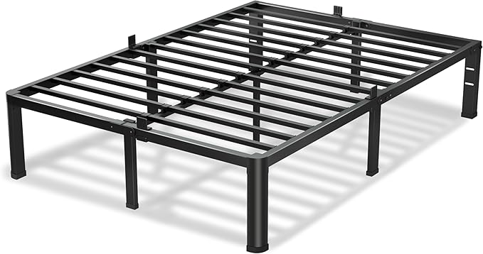 VIPSHOW 12 Inch Full Size Bed Frame, 3500Lbs Heavy Duty Metal Platform with Round Corner Legs Mattress Slide Stopper, Steel Slat Support No Box Spring Needed, Noise Free, Non-Slip, Easy Assembly