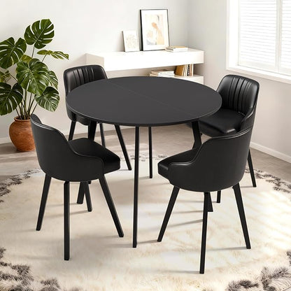 VINGLI Round Dining Table for 2-4, 35in Modern Dining Room Table with Metal Base, Black Wooden Kitchen Table, Space-Saving, Small Space Circle Dinette for Home, Kitchen, Apartment