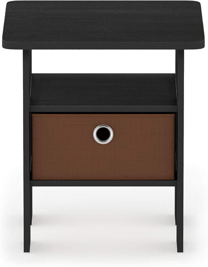 Furinno TIDUR 3-Tier Night Stand, Nightstand with Storage Bin, Americano | Open Shelf Design, Bedside Table, End Table, Side Table for Bedroom, Living Room
