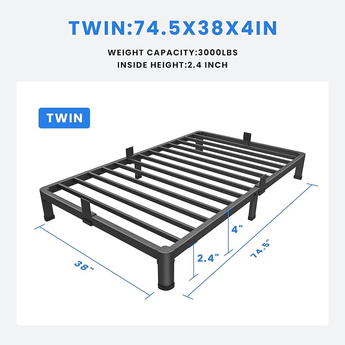 MAF 4 Inch Twin Metal Platform Bed Frame with Round Corner Legs, 3000 LBS Heavy Duty Steel Slats Support, Noise Free, No Box Spring Needed, Easy Assembly