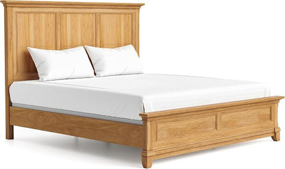Furniture of America Yardley Farmhouse Solid Wood 5-Piece Bedroom Set with Platform Bed, Felt-Lined Top Drawers on Nightstands and Dresser with Mirror, Box Spring Needed, King, Natural Oak