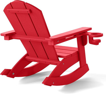 Costaelm Paradise Kids Outdoor Preschool HDPE Plastic Classic Adirondack Rocking Chair (Set of 2), Red