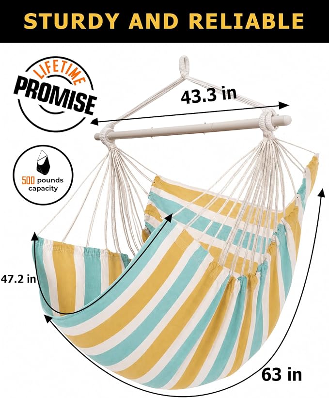 ADVOKAIR Hammock Chair Swing, Heavy-Duty Hanging Rope Swing Seat Supports 500 Lbs, Ideal for Outdoor Patio, Backyard, Porch, Deck & Indoor Bedroom Use