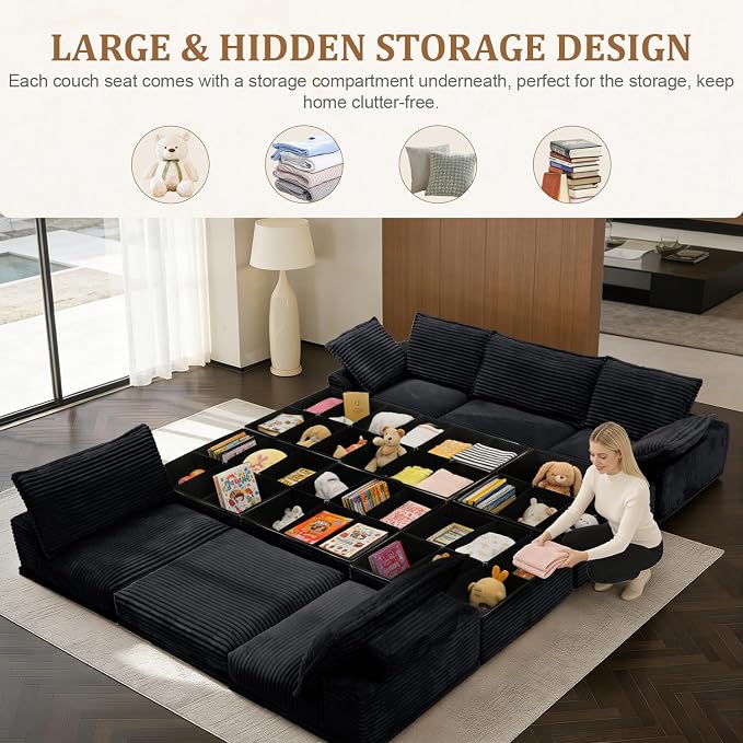 Upgrade Boneless Couch with Storage, Extra Deep&High Seat Modular Sectional Sofa 5 Seater U Shaped Couch with Ottoman, Tool-Free Assembly Sectional Couches for Living Room