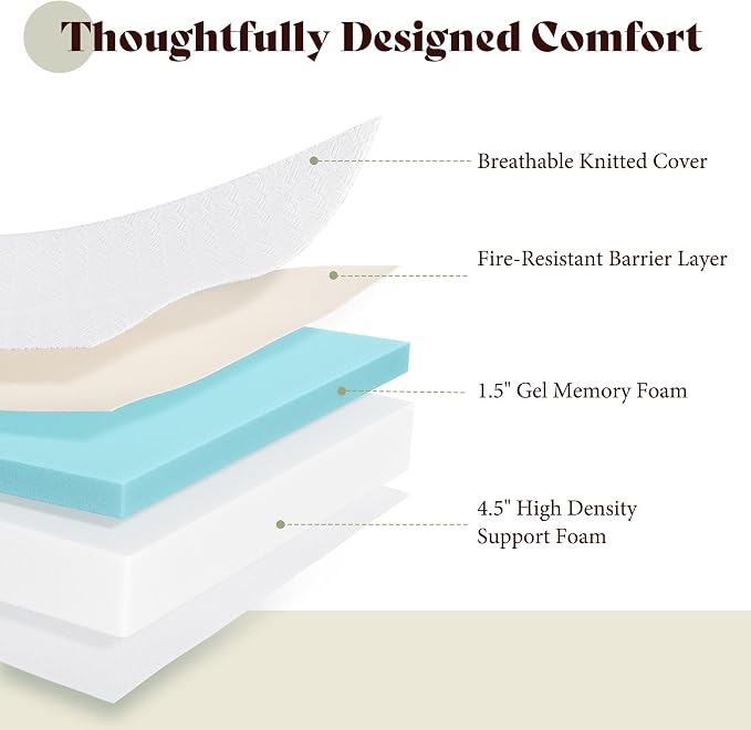 AMERLIFE Queen Tri-Fold Memory Foam Mattress, 6-Inch Cooling Gel Folding Guest Mattress with Washable Cover, Portable Floor Mattress for Guests, Murphy Bed and Home Use, White