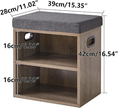 YMYNY Small Shoe Storage Bench with Cushion, 2 Tier Entryway Bench with Shoe Storage, Shoe Rack Bench for Entryway, Living Room, Hallway, Closet, Bedroom, 15.4L*11W*16.54H, Silver Gray UHBD028Y
