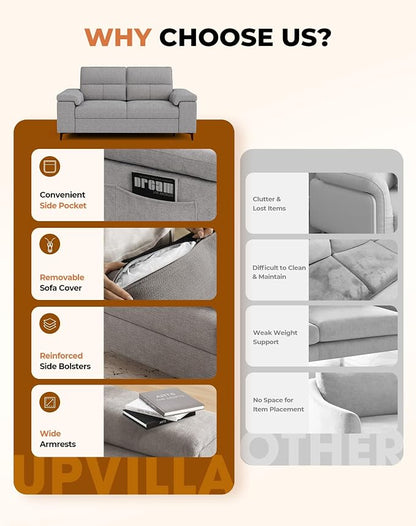 Upvilla 71.25" Modern Couches for Living Room, Deep Seat Sofa with 8” Cushion, Comfy 2-Seater Chenille Loveseat with Convertible Armrest, Removable Sofa Cover, High Leg(Light Gray)
