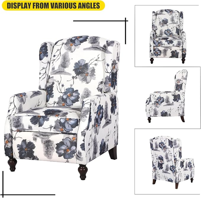 Wingback Recliner Chair with Massage and Heat, Tufted PU Leather Push Back Arm Chair for Living Room Vintage Recliner Chair with Remote Control, Padded Cushion, Backrest (Ink Blue-2)