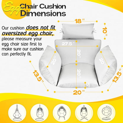 MAGIC ELEPHANT Egg Chair Cushion, Memory Foam Indoor Outdoor Hanging Egg Chair Cushion Replacement, Patio Basket Swing Cushion with Headrest (Cream)