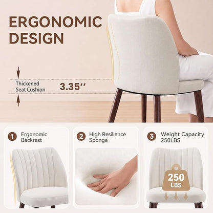 Upholstered Dining Chairs Set of 4, Modern Fabric Dining Chairs with Curved Backrest & Solid Rubber Wood Legs, Padded Kitchen Dining Room Chairs for Restaurant Cafe, Beige