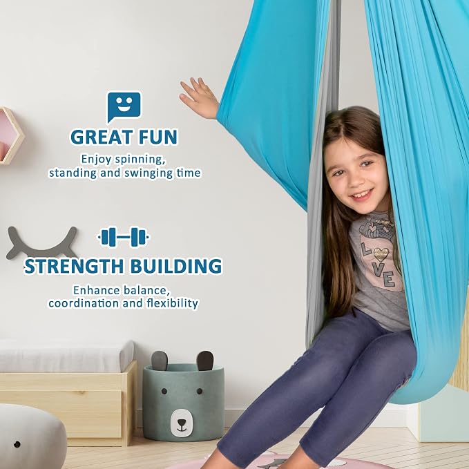 OUTREE Sensory Swing, Double Layer Therapy Swing with 360° Swivel Hanger, Healing & Relaxing Cuddle Sensory Swing for Kids and Adults with Autism, ADHD, Sensory Processing Disorder(Blue and Gray)