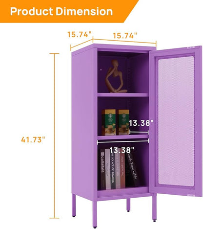 Slim Metal Storage Cabinet with Mesh Doors - 42'' Tall Narrow Organizer Tower, Compact Freestanding Cabinet, Versatile Utility Storage for Home, Office, Kitchen, Living Room, Durable and Modern Design