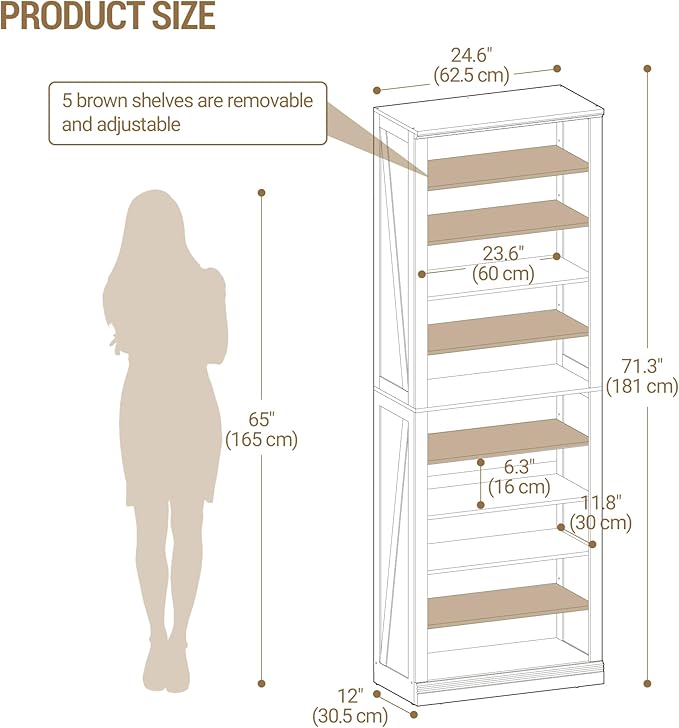 Hzuaneri Shoe Storage Cabinet, 10 Tiers Freestanding Shoe Cabinets, Wooden Shoes Rack with Cubby, 27-30 Pairs, Farmhouse Tall Shoes Cubby Organizer for Entryway, Living Room, White SR52603X