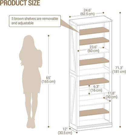 Hzuaneri Shoe Storage Cabinet, 10 Tiers Freestanding Shoe Cabinets, Wooden Shoes Rack with Cubby, 27-30 Pairs, Farmhouse Tall Shoes Cubby Organizer for Entryway, Living Room, White SR52603X