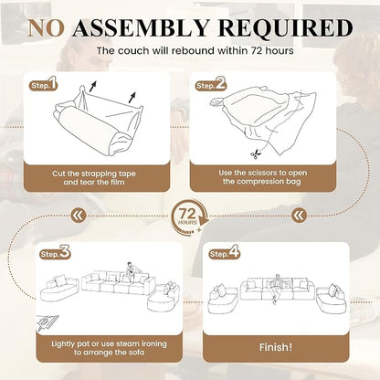 Living Room Furniture Sets,Modern U Shaped Modular Sectional Sofa,Convertible Cloud Couches for Living Room,Comfy 4 Seater with 2 Chaise Furniture Set, Boneless Couch Sofa,1 PCS