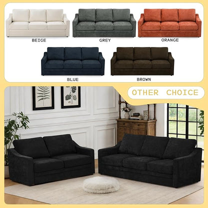 83” Chenille 3 Seats Sofa w/Comfortable Back Cushions, Black | Modern Couch w/Deep Seat Space, Upholstered 5 Seater Sofa w/High Resiliency Foam for Living Room