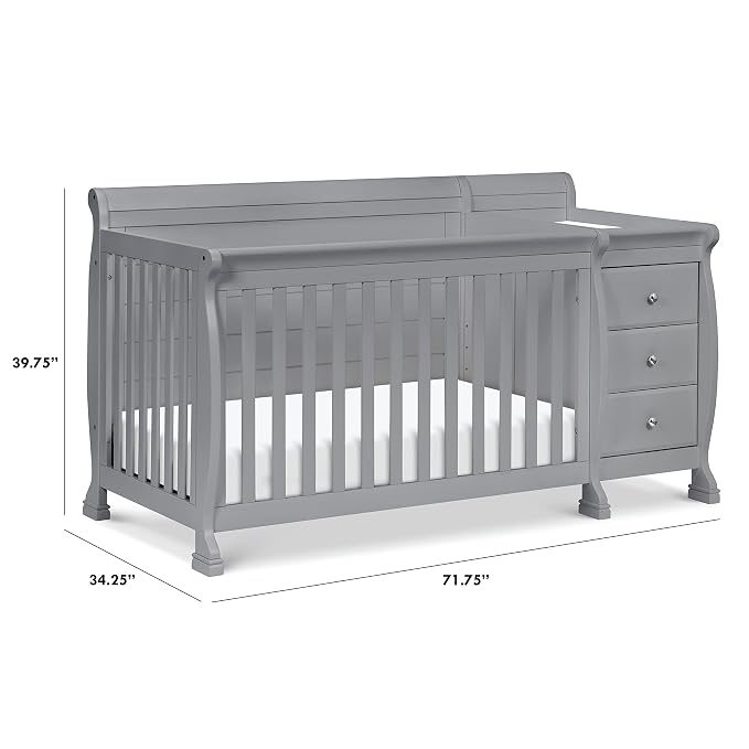 Davinci Kalani 4-in-1 Convertible Crib & Changer Combo, Gray | GREENGUARD Gold Certified, Converts to Toddler Bed, Daybed & Full-Size Bed, 4 Adjustable Mattress Heights, Easy to Assemble