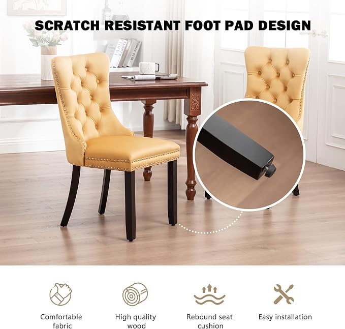 Hixkol Velvet Dining Chairs Set of 6,Upholstered Dining Chairs with Ring Pull Trim and Button Back,Modern Seating for Kitchen, Bedroom & Living Room(Gold)