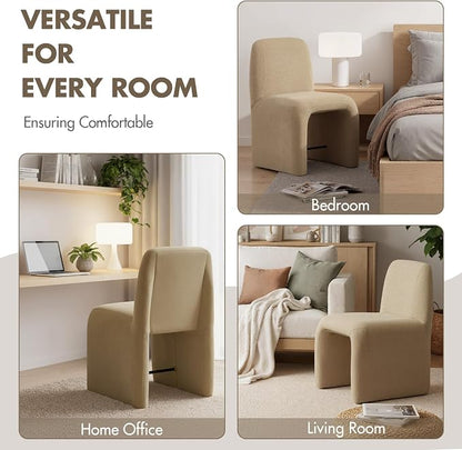 Hyfirm Upholstered Dining Chairs Set of 4,Modern Armless Desk Chair with Metal Footrest for Diningroom Bedroom Livingroom Reading Room,Khaki Fabric