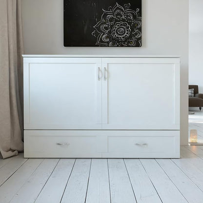 AFI Hamilton Queen Murphy Bed Chest with Mattress, Storage, and Built-in Charger in White