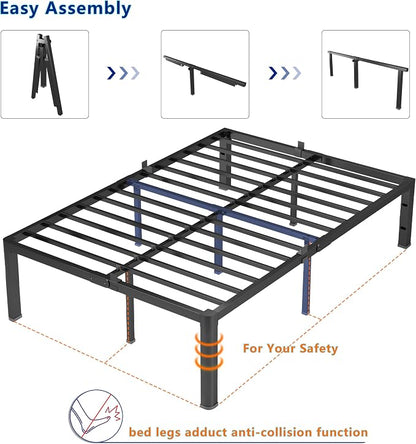 yookare Queen Platform Bed Frame,18" Heavy Duty Metal Mattress Foundation, Rounded Safety Corners & Recessed Legs,Mattress Retainers,Easy Assembly,Noise Free Steel Slat Support,No Box Spring Needed