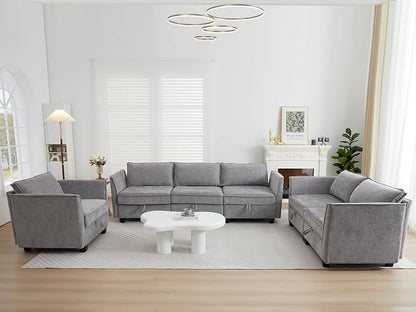 ORRD Corner Modular Sectional Sofa Set, Convertible L Shaped Couch with Storage, 6 Seater Sofa Modular with Ottomans and Reversible Chaise for Living Room, Office (Grey)