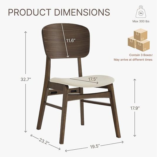 KISLOT Wooden Dining Chairs Set of 6, Upholstered Modern Dining Room Chairs, Mid Century Oak Kitchen Chairs with Ergonomic Wood Backrest for Farmhouse, Restaurant, Café (Cream Fabric & Walnut Color)
