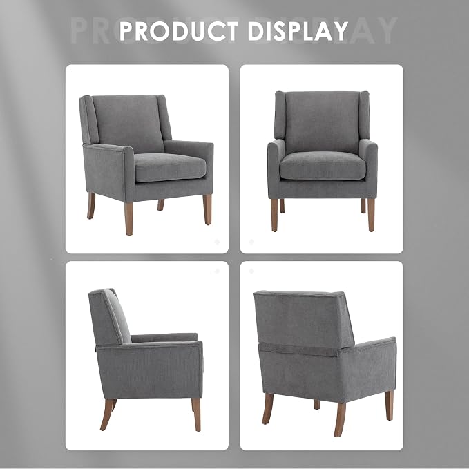 COLAMY Modern Wingback Living Room Chair, Upholstered Fabric Accent Armchair, Single Sofa Chair with Lounge Seat and Wood Legs for Bedroom/Office/Reading Spaces, Gery