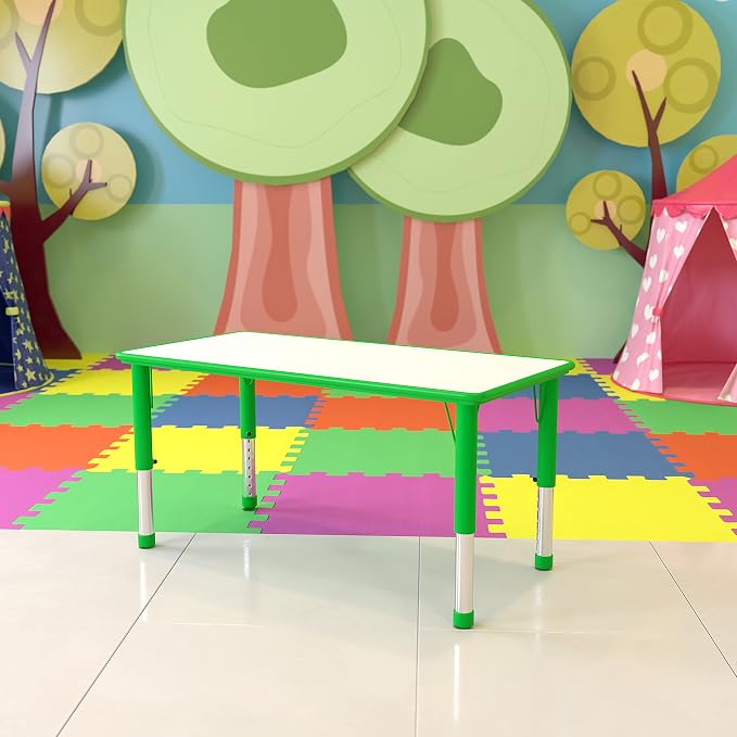 EMMA + OLIVER Adjustable Kids Activity Table for Home Use, Height-Adjustable Classroom Table for Kids, 23.625" W x 47.25" D x 14.5-23.5" H, Green