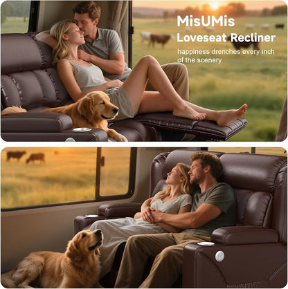 Loveseat Recliner Sofa, Wall Hugger RV Reclining Loveseat RV Couch with USB Ports, Large Pockets, Cup Holders, 150° Adjustable RV Recliners Furniture for Travel Trailers & Home Theater Seating