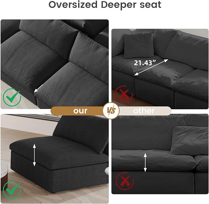 Cloud Modular Sectional Sofa Couch,80.3" Convertible Couches Lovesofa for Living Room,Minimalist Deep Sofa Couches,Sofa Covers Washable&Replaceable(Black)