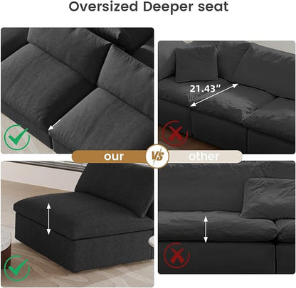 Cloud Modular Sectional Sofa Couch,80.3" Convertible Couches Lovesofa for Living Room,Minimalist Deep Sofa Couches,Sofa Covers Washable&Replaceable(Black)