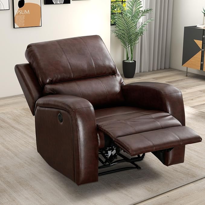 HAOMARKETS Electric Recliner Chair Set of 2, Soft PU Leather Power Recliners with Padded Backrest, Single Overstuffed Heavy Duty Reclining Sofa for Living Room Bedroom, Brown