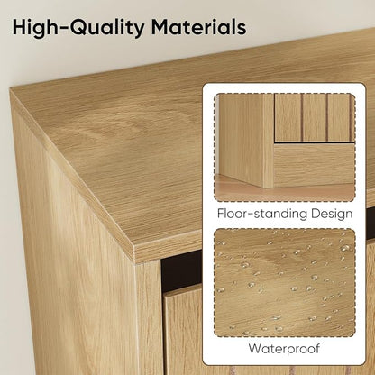 Shoe Storage Cabinet with Vertical Groove Doors 3 Flip Drawers, Narrow Shoe Cabinet Storage for Entryway, Shoe Organizer Cabinet, Slim Shoe Rack Cabinet (Oak)