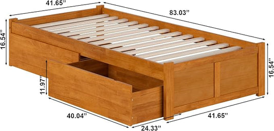 AFI, Concord Twin XL Platform Bed with Footboard & Storage Drawers, Light Toffee