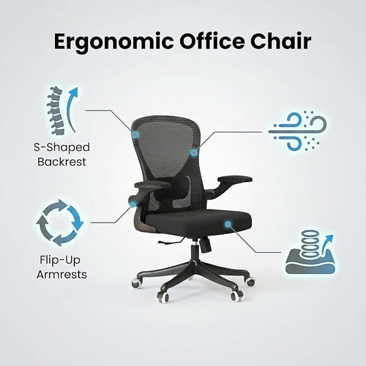 Monhey Office Chair Ergonomic Desk Chair with Lumbar Support&Headrest&Flip-up Arms Height Adjustable Rocking Swivel High Back Computer Chair Warm Taupe Mesh Study Chair (09black)