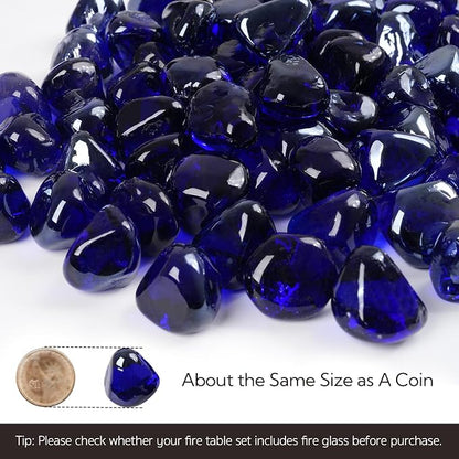 GASPRO 10 Pound Fire Glass Diamonds 1 Inch, Fire Pit Glass Rocks for Gas Fireplace and Fire Pit, Cobalt Blue, High Luster