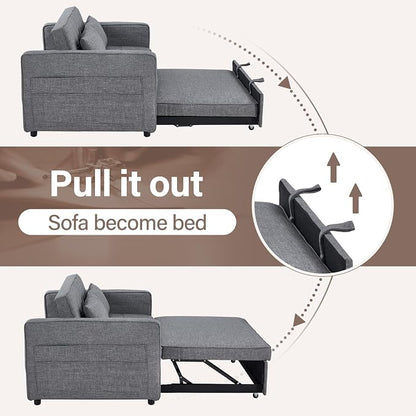 HAOMARKETS 3 in 1 Convertible Sleeper Sofa Bed, Loveseat Chaise Lounge with Pullout Bed, 2-Seater Futon Couches with Storage Pockets, 3-Level Adjustable Backrest and Pillows for Living Room, Dark Grey