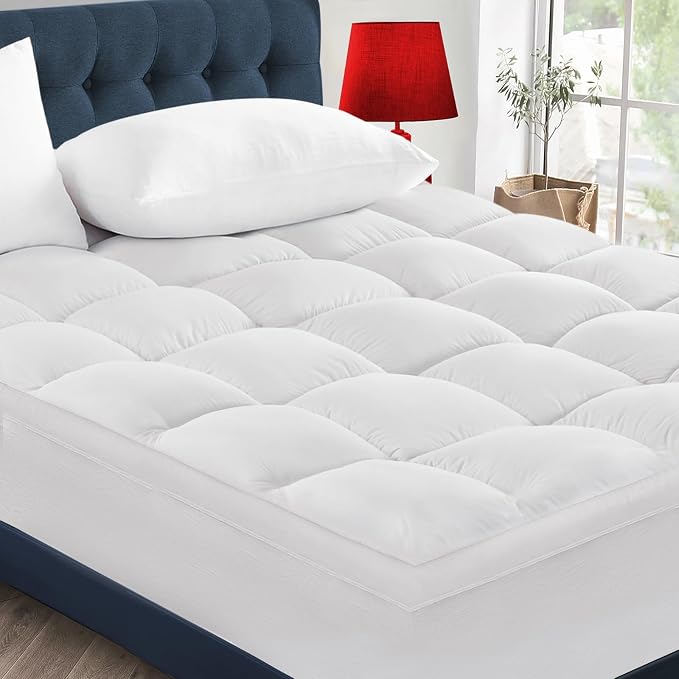 CYMULA California King Mattress Topper - Extra Thick Cooling Mattress Pad Cover for Back Pain - Soft Mattress Protector Bed Topper Pillow Top with 8-21 Inch Deep Pocket 3D Snow Down Alternative Fill