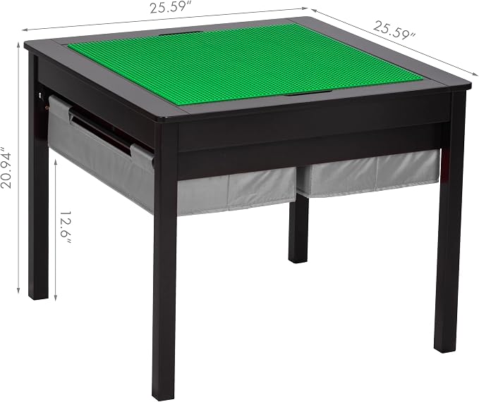 UTEX 2 in 1 Kids Construction Play Table with Storage Drawers and Built in Plate (Espresso with Grey Drwaer)