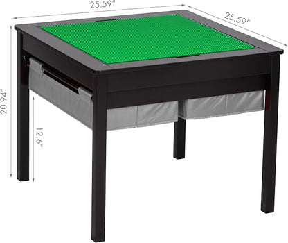 UTEX 2 in 1 Kids Construction Play Table with Storage Drawers and Built in Plate (Espresso with Grey Drwaer)